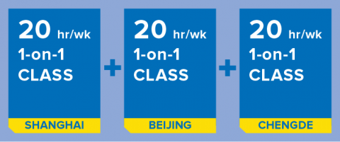 20h/semana de aula individual em Xangai + 20h/semana de aula individual em Pequim + 20h/semana de aula individual em Chengde